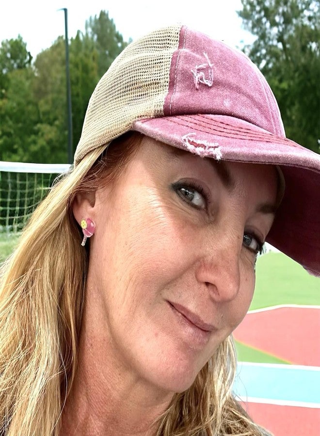 Uniqkool Pickleball Earrings, Handcrafted Studs (Magenta/Pink) - Image 4